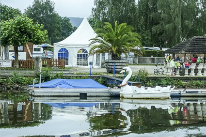 Marina with swan paddleboat on Moselle River