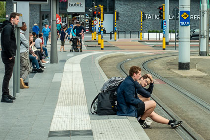 Passengers wait for Coastal Tram in Blankenberge