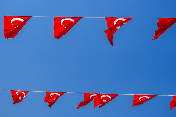 Turkish flags in Kusadasi, Turkey.