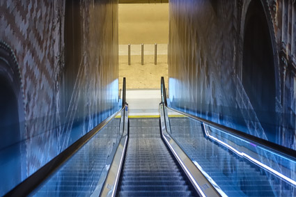 Escalator to Venice Marco Polo Airport boat piers