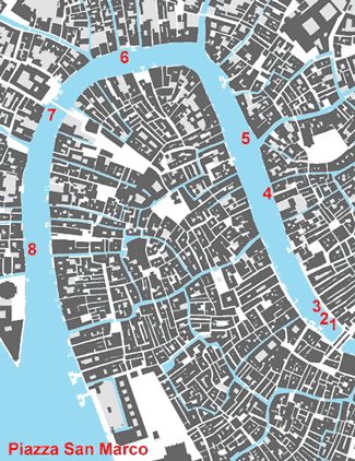 Hotel Map of Grand Canal - Rialto Bridge to Punta della Dogana