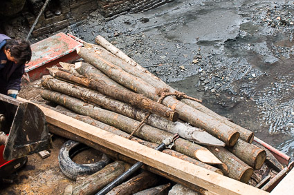 Pilings in a Venice canal