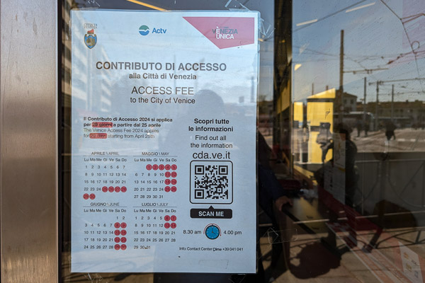 Access fee calendar, Venice.