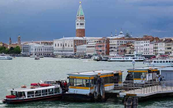 ACTV Arsenale vaporetto stop with Piazza San Marco area behind.