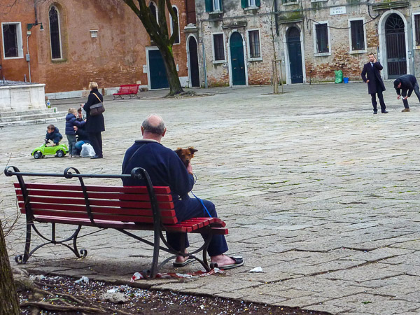 Bench at Campo San Polo, Venice, Italy.