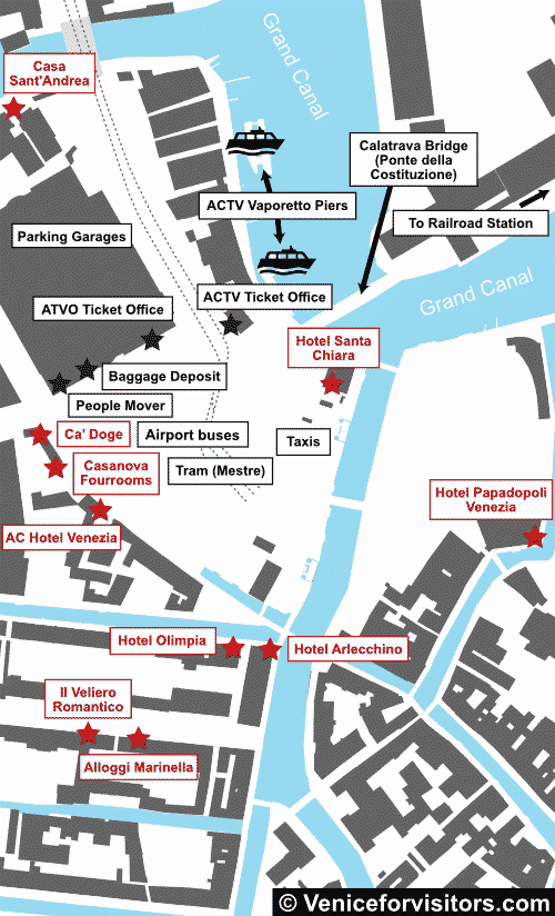 Map of Piazzale Roma with hotels