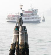 ACTV motonave water bus and bricole near the Lido di Venezia